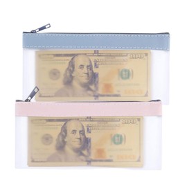 Nzexlyva 2 Pcs Money Bags with Zipper, Clear Cash Envelopes Coin Purse, Clear Money Pouch Cash Envelopes Bank Bag, Money Organizer Money Envelopes for Cash (Pink and Blue)