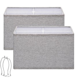 Rectangular Lamp Shades Set of 2, 16"L x 8"W x 10"H Large Lamp Shade, Gray Lampshades for Floor Lamps Table Lamps, Natural Linen Hand Crafted, Spider, Harp Holders Included, Easy Assembly Required
