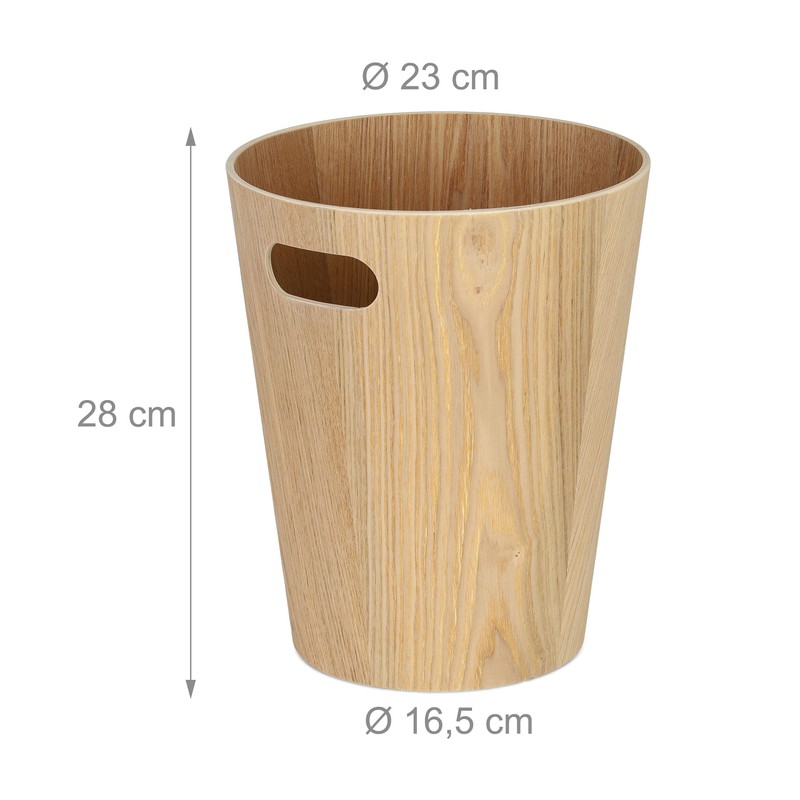Relaxdays Wooden Waste Paper Bin, Round Rubbish Bin with Handle,