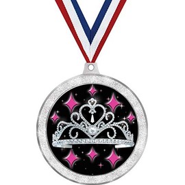Crown Awards Beauty Queen Medal, 2 1/2" Silver Glitter Princess Tiara Pageant Medals, Great Beauty 5 Pack Prime