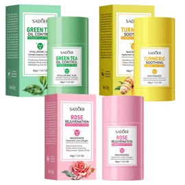 3PCS Green Tea Face Mask, Turmeric Clay Mask Rose Stick For Face, Deep Cleanse Stick Clay Blackhead Remover Poreless For Moisturizing, Oil Control For All Skin Types