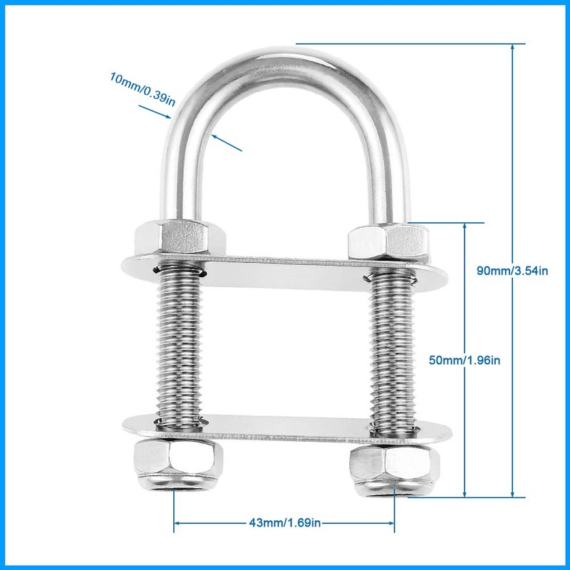 2pcs Marine Boat Stern Bow Eye Tie Down U-Bolt Rigging