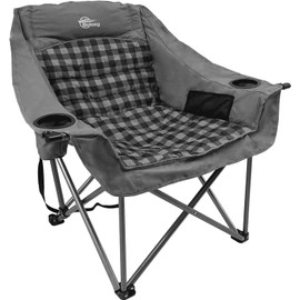 Bolosy Oversized Camping Chairs for Adults Heavy Duty Padded Portable Lawn Chairs Outdoor Folding Chairs XL Camp Chairs with Cup Holder Suproot 500 lbs, Gray Plaid