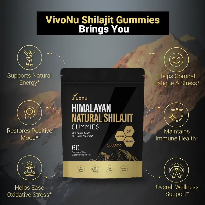 VivoNU Himalayan Shilajit Gummies | With Ashwagandha, Gokshura & other
