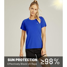 Haimont Short Sleeve Workout Running Shirts for Women,Moisture Wicking UV Sun Protection Athletic T-Shirts for Women, Royal Blue, L