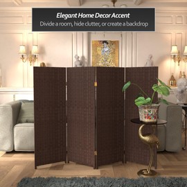 4 ft. Short Woven Fiber Folding Screen - Dark Mocha - 4 Panel