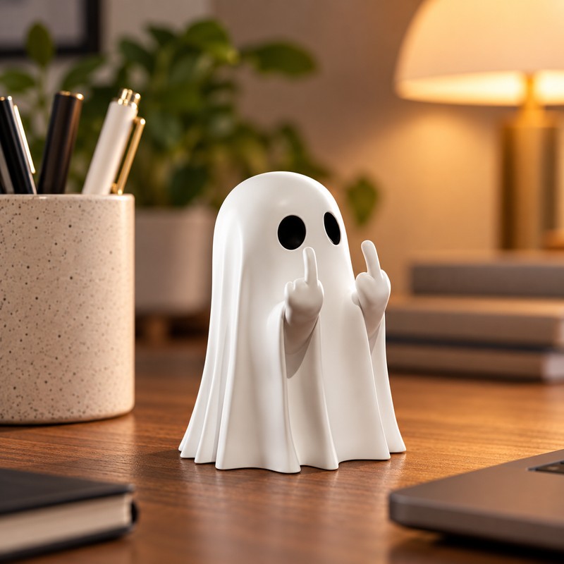 Cute Middle Finger Ghost Statue, Small Halloween Decor for Home,