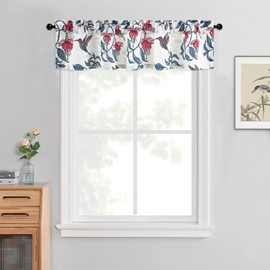Leeva - Cenefa de cortina estilo granja, cenefa decorativa con estampado de pájaros para cocina, cortinas cortas de lino sintético para filtrar la luz para recámara, 52 x 12 pulgadas, bolsillo para