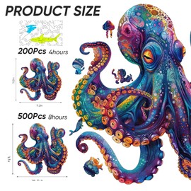 MYS A·U·R Wooden Puzzles for Adults,Octopus Wooden Jigsaw Puzzles 500pcs,16.9x16.9in,Royal,Unique Shape Ocean Adult Puzzles,Irregular Wood Puzzles Creative Gift for Adults and Kids Family Game