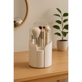 Higienox Olivia Makeup Organizer White Cosmetic Organizer Brush Holder and Cotton Pad Storage Box