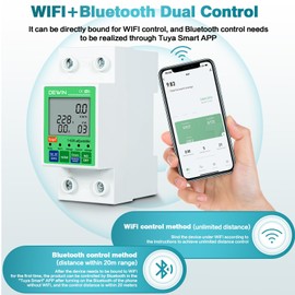 DEWIN Electricity Meter, DIN Rail, WLAN Smart Energy Meter, AC Meter, Power Consumption Meter with Surge Protection and Undervoltage Protection, 2P 63A AC 80-300V