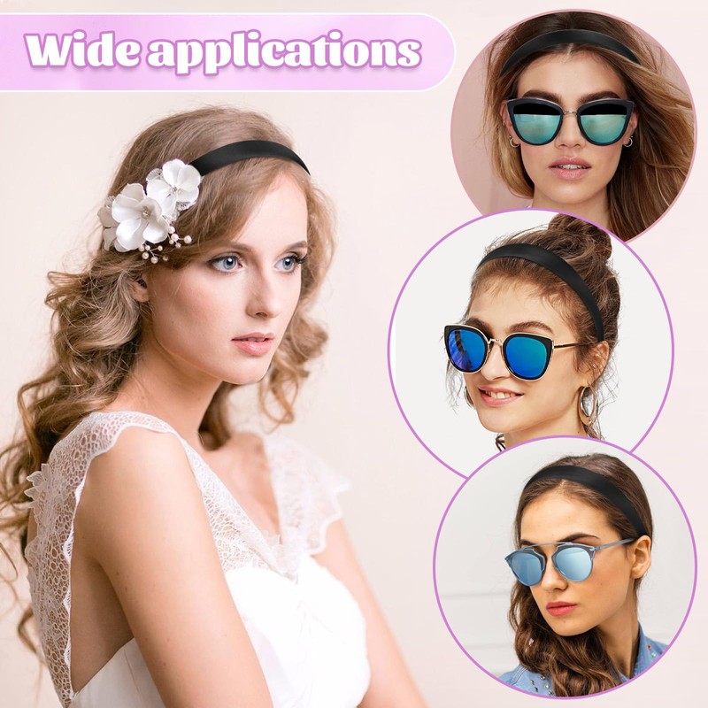 2Pcs Headbands for Women Girls Satin Black Headband Plain Wide