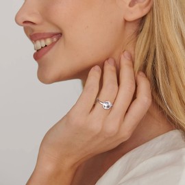 ChicSilver 8mm Round Cut Birthstone Promise Ring for Her, 925 Sterling Silver Simulated White Diamond Gemstone Anniversary Wedding Engagement Band Rings for Women April Birthstone Jewelry