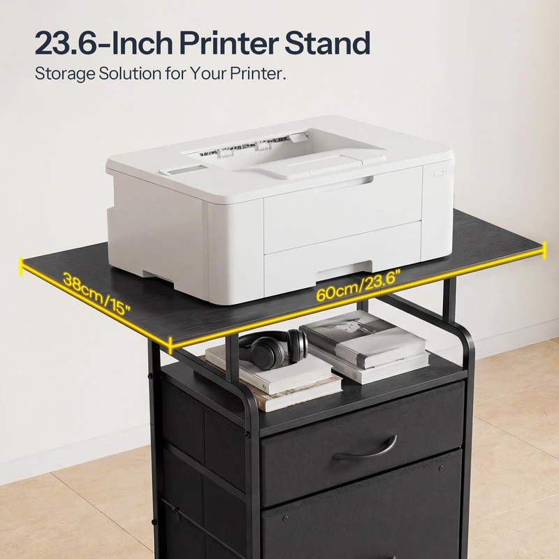 Printer Stand, Printer Table with Drawers, Mobile Filing Cabinet with