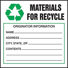 Accuform Signs MHZW45EVC Adhesive-Poly Vinyl Hazardous Waste Label, Materials for Recycle", 6" Length x 6" Width x 2.6 Mil Thickness, Green/Black/White (Pack of 100)