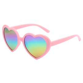 JCTAIFOO Polarised Love Heart Sunglasses Women's Vintage Fashion Oversized Heart Shape Glasses for Party Festival, Pink/Rainbow Reflective