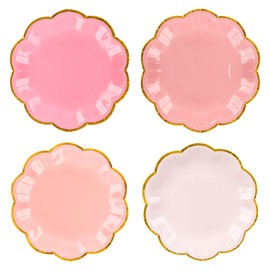AimFun - Platos de papel de postre rosa degradado, 7 pulgadas, con borde festoneado, desechables, para fiestas, té, cumpleaños, novia, baby shower, suministros de boda (24, rosa)