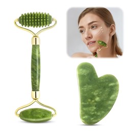 Pack of 2 Jade Massage Roller, Jade Roller Face Roller Guasha Jade Roller Face Massage for Improve Swelling of the Eyes, Skin Tightening, Anti-Ageing