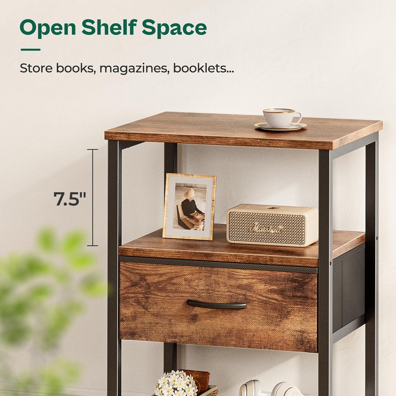 Huuger Night Stand with Fabric Drawer, Side Table with Mesh