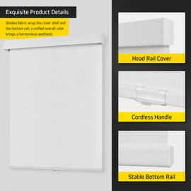 UNISHADES Cordless Light Filtering Roller Shades for Indoor Windows 5% Openness Solar roll up Window Shades, for Window Size 23" W × 72" H White