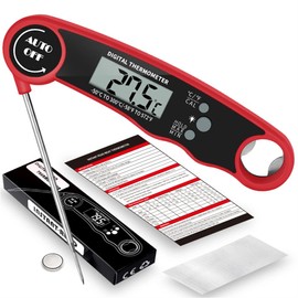 LCD Meat Thermometer Waterproof Digital Instant Read Meat Thermometer for Kitchen Instant Read Food Thermometer Cooking Thermometer for Candy Deep Fry Liquids Beef Baking Smoker BBQ (Red Color)
