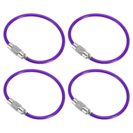 [PATIKIL] 4PCS 110mm Length Wire Keychain Cable Stainless Steel Key Chain Loop for Outdoor Hiking Sports Purple