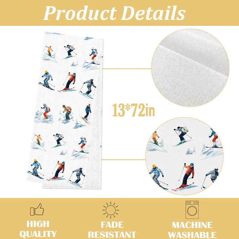 Heyfary Skiing Skier Table Runner Winter Snow Ski Party Decoration