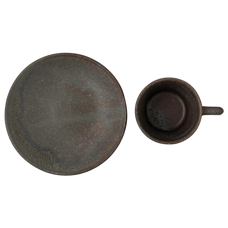 Marui Pottery MR-3-4388 Shigaraki Ware Hechimon Cup & Saucer, Capacity