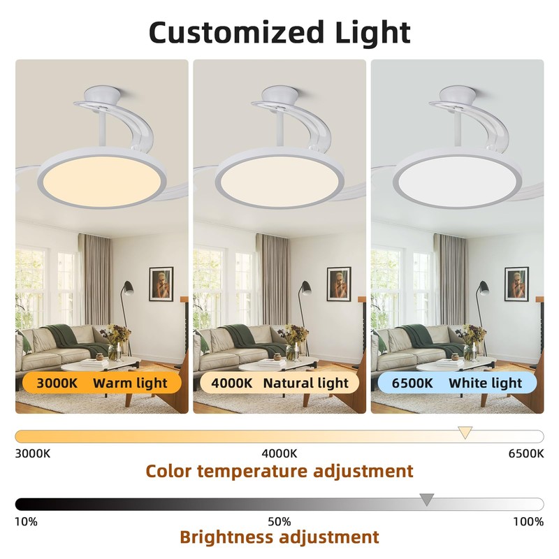 Fanyamei 42 inch Retractable Ceiling Fan with Lights,6 Speed Dimmable