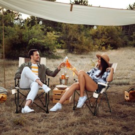 Tangkula Set of 2 Folding Camping Chair, Portable Lightweight Camp Chair with Lumbar Support, Padded Seat, Carrying Bag, Cup Holder, Outdoor Lawn Chair for Yard Fishing Travel, No Assembly Needed