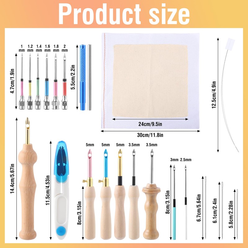 35 Pcs Punch Needle Kit, Punch Needle Tool Adjustable Punch