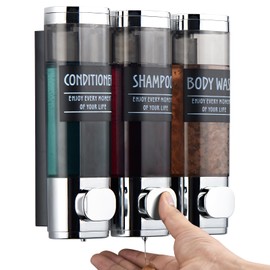 Shampoo and Conditioner Dispenser,GlintGath Shower Dispenser 3 Chamber No Drill Shampoo Dispenser for Shower Wall Mounted Shower Soap Dispenser for Bathroom Hotel,3 * 300ML,Chrome