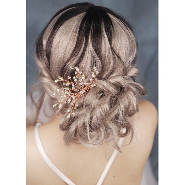 FXmimior Wedding Headpiece Crystal Rhinestone Hair Comb Hair Accessories for Bridal Bridesmaid Women (rose gold)