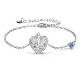 YAFEINI Angel Wings Bracelet 925 Sterling Silver Guardian Angel Wings Heart Bracelets Wings Jewellery for Women Girls Jewellery Gifts, Sterling Silver, Not known.