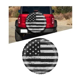 TNAIYH Car Spare Tire Cover, 15Inch Dustproof Waterproof American USA Flag Vehicle Spare Wheel Protectors, All Around Soft Auto Tough Tire Storage Protection, Universal for SUV RV Truck (Black/White)