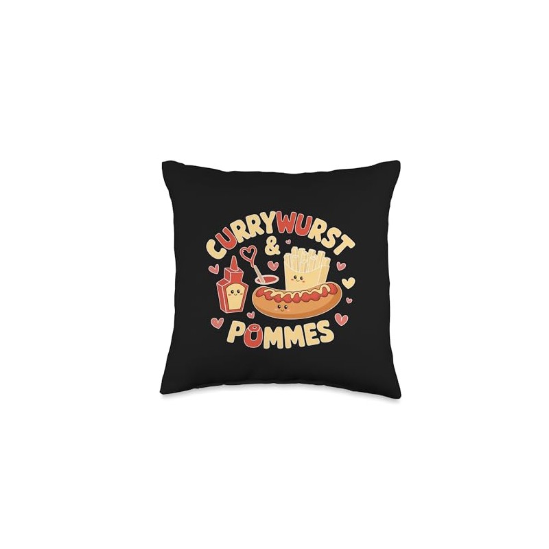Currywurst + Chips Ketchup Mayo Snack Throw Pillow