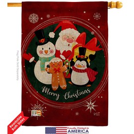 Holidays friends Burlap Garden House Flags Kit Wintertime Christmas Santa Marry Xmas Present Reindeer Season Snow Small Decorative Gift Yard Banner Double-Sided Made In USA 28 X 40