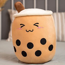 VHYHCY Cute Stuffed Boba Plush Bubble Tea Plushie Pillow Milk Tea Cup Pillow Food Plush, Soft Kawaii Hugging Milk Tea Plush Toy for Kids(Closed Eyes, 13.7 inch)