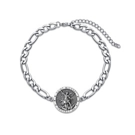 Shusukue St. Michael Bracelet 925 Sterling Silver Archangel Saint Michael Amulet Patron Saint Adjustable Bracelets Medal Prayer Coins Pendant Christian Religious Jewellery for Women Men