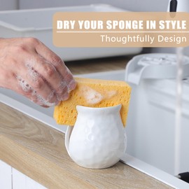 White Kitchen Sponge Holder, Ceramic Dish Sponge Holder Scrubby Daddy Farmhouse Dish Rack Brush Holder for Bathroom, Kitchen, Sink, Special White