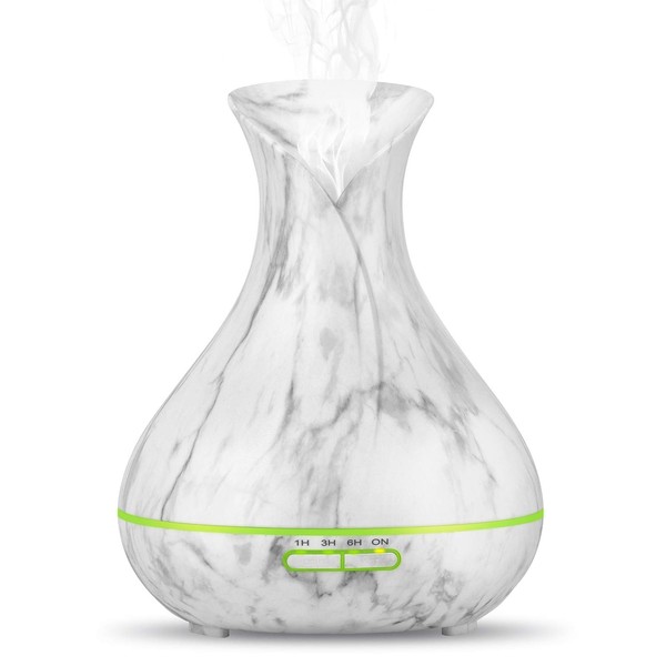 OliveTech Essential Oil Diffuser, 400ml Ultrasonic Aroma Humidifier, Free Cleaning Kit, Auto Shut Off and BPA-Free - White Marble