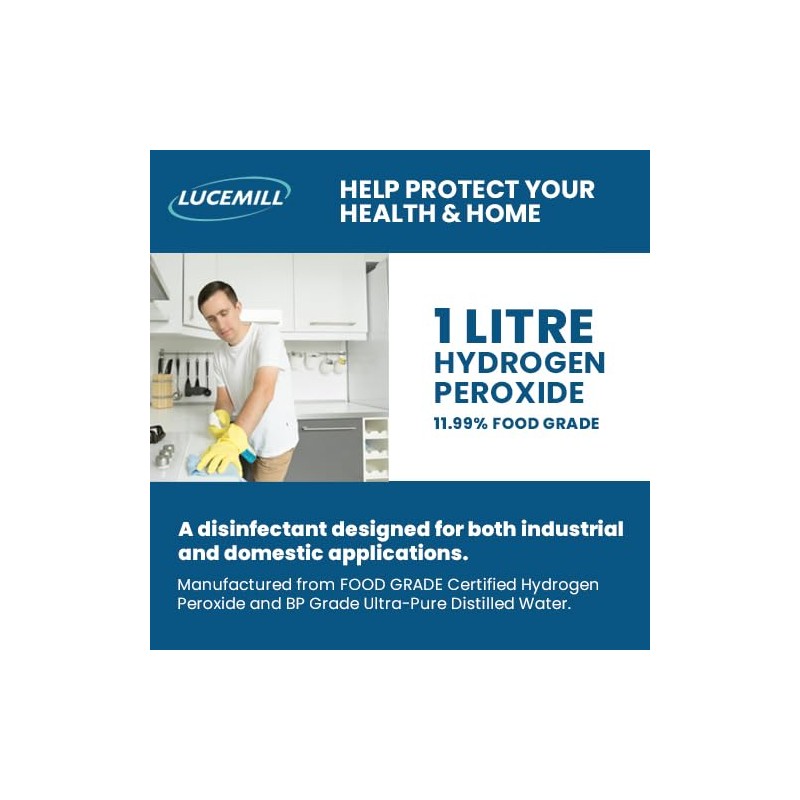 LUCEMILL Hydrogen Peroxide 11.99% Food Grade 1 Litre, Unstabilized and