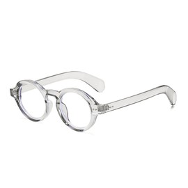 WDZAYXC Round Polarized Sunglasses with Thick Frame for Men and Women, Transparent Grey/Blue Light Filter