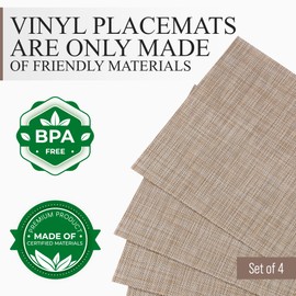 CraftyCrocodile Vinyl Placemats Set of 4 - Heat Resistant, Wipeable, Classic - Indoor & Outdoor Wipeable Place Mats for Dining Table – Durable Table Mats, 12 x 18 Inch, Caramel
