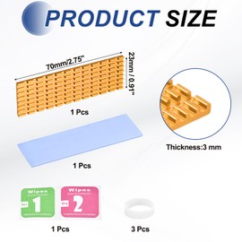 PATIKIL M.2 2280 Nvme SSD Heatsink 70x22x3mm, Radiator Cooler Aluminum Heat Sink Cooling Fin with Thermal Pad/Tape/Rubber Ring for Laptop Electronics CPU Led, Gold