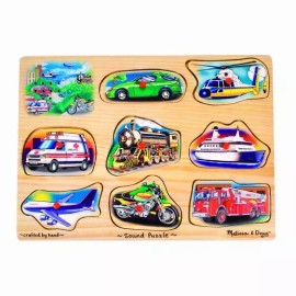 Melissa & Doug Wooden Peg Puzzle Sound Puzzle Vehicles Hear Sounds!  8 pc