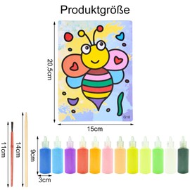 Canollo Sand Pictures Children, Sand Pictures Creative Set with 12 Bottles of Coloured Sand, 12 Sand Art Painting Cards and Design Tools Drawing Pad, Sand Picture for Children to Make Design Doodles