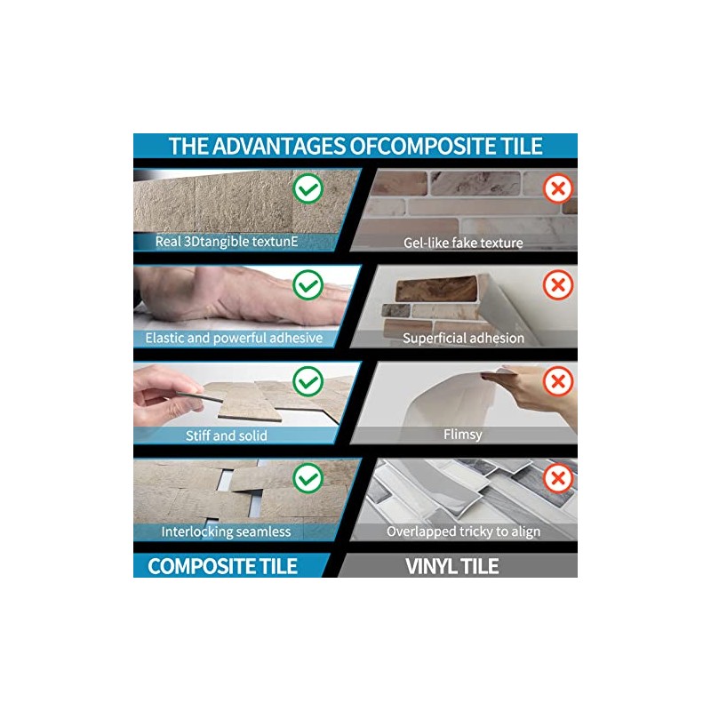 Art3d 10-Pack Peel and Stick Wall Tile for Backsplash, Stick