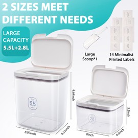 Large Capacity Laundry Powder Container With Pop-Up Lid, 5.5L and 2.8L Detergent Holder for Laundry Pods and Airtight Dishwasher Pod, Storage Container for Dry Food, Rice Flour with Scoop
