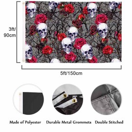 Swono Skulls Roses Flag 3x5 Ft Branches Watercolor Day of Dead Flag Outdoor Flag Garden Yard Outdoor Outside Decorative Flag